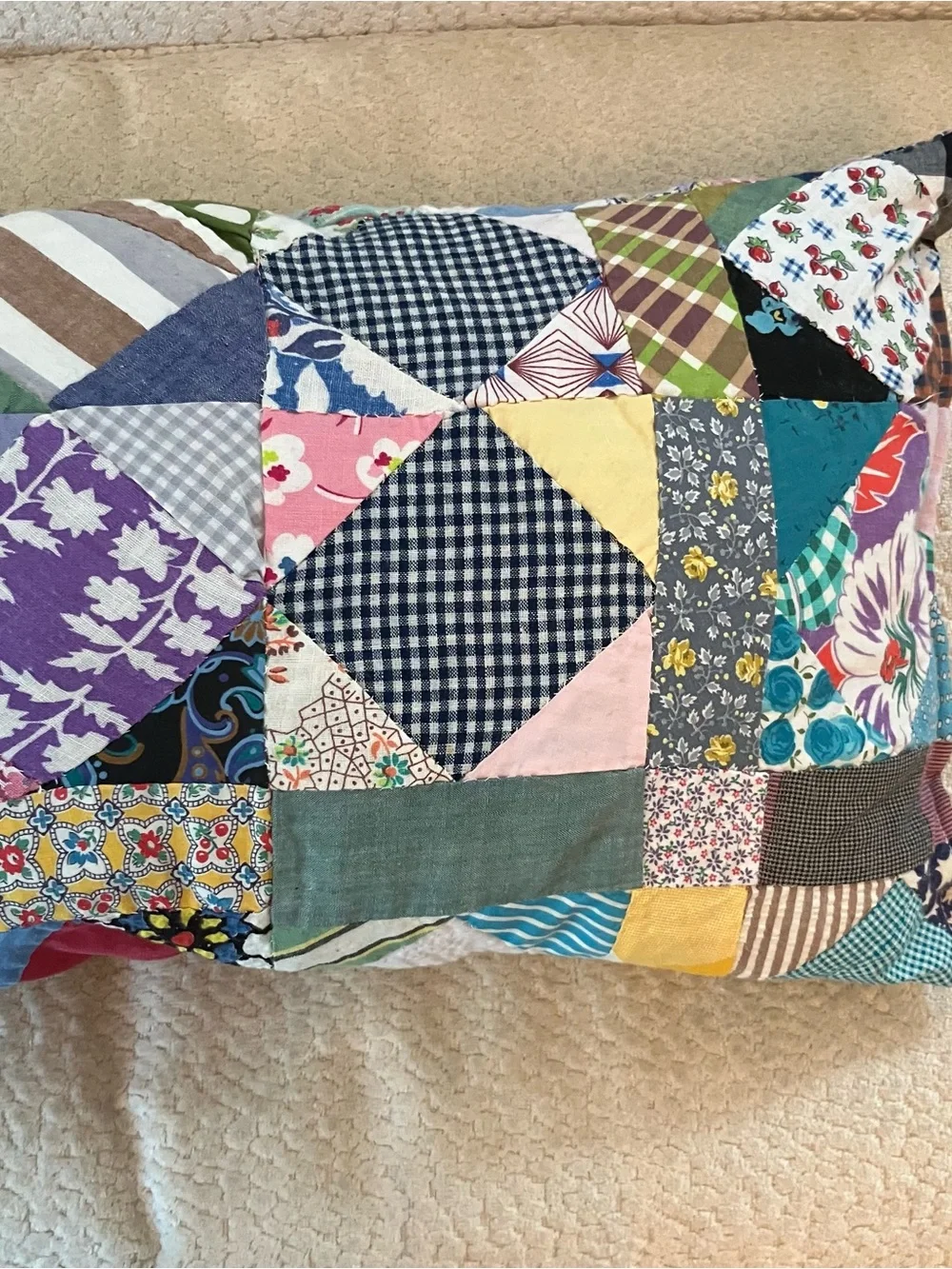 VTG Hand Pieced Scrap Crazy Patchwork Throw  Pillows Primitive Farmhouse Cottage